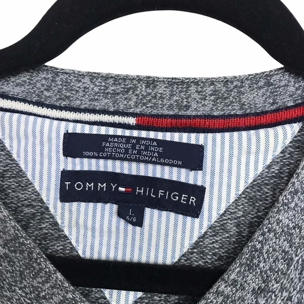 Tommy Hilfiger Gray V Neck Knit 100% Cotton Sweater